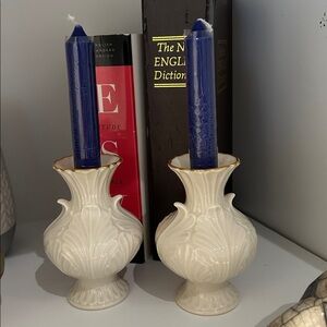 Lenox candlesticks Athenian collection with Blue tapers Vintage Lenox bone china